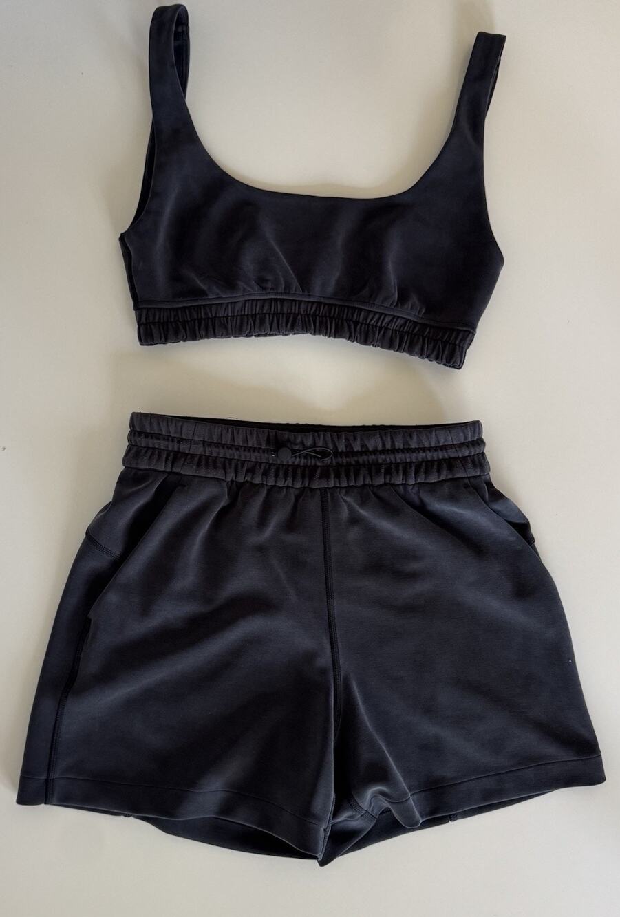Lululemon Softstreme Bra Tank and High Rise Shorts Set Black/Grey Size 4